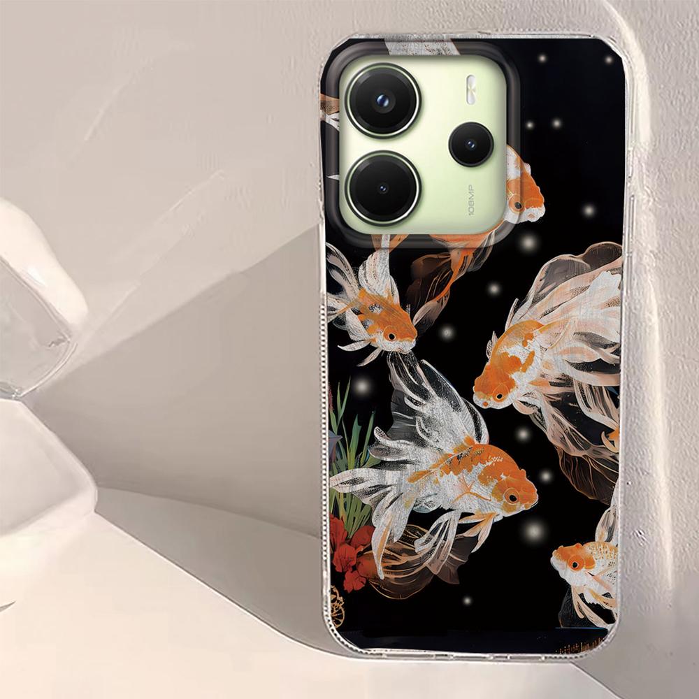 Чехол для телефона Luckly Koi Goldfish Red Carp для Xiaomi Redmi 13C 14C A5 A3 A4 A3X A1 A2 Note 14 13 12 11 11S 10 Pro Shell Задняя крышка