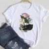 (Asian Size) Women Print Tee Top Clothing Fashion Watercolor Summer Flower Cute Style Tshirt Lady Female Casual Short Sleeve Graphic T-shirt