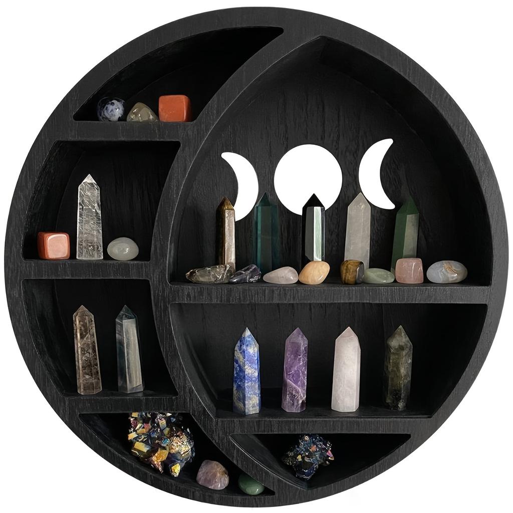 Полка в виде полумесяца, дисплей для кристаллов, камней, эфирных масел, настенный декор в готическом и бохо-стиле, полка с фазами Луны