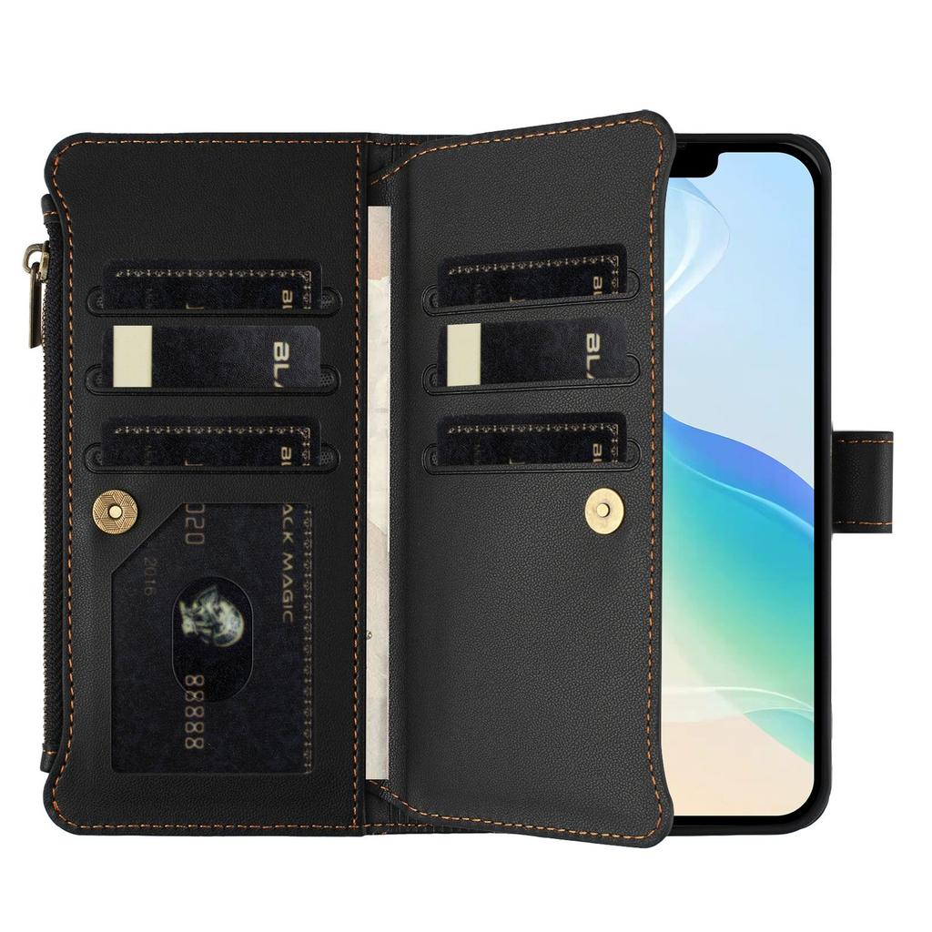 Leather Wallet Flip Case For Doogee N55 Plus N60 Pro Note 58 59 56 56x with Card Slots, Zipper Pocket, Crossbody Strap and Wristlet