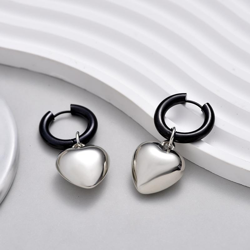 Stainless Steel Hoop Acrylic Heart Pendant Earrings For Women Statement Solid Circel Gold Silver Black Color Earrings Jewelry