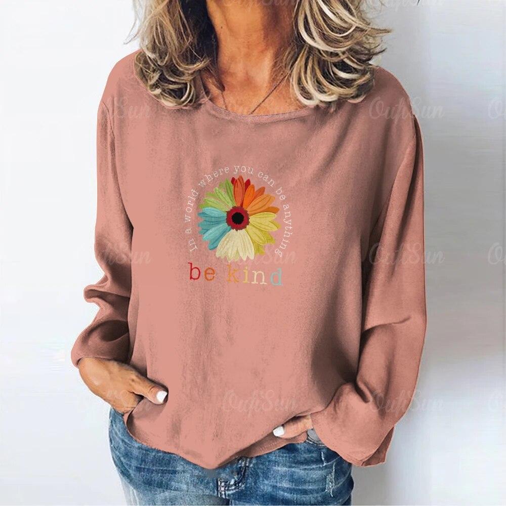 Женская футболка с длинным рукавом, винтажные топы с принтом, повседневные выходные, базовая футболка с круглым вырезом для девочек, женские футболки Y2k, осенняя одежда большого размера