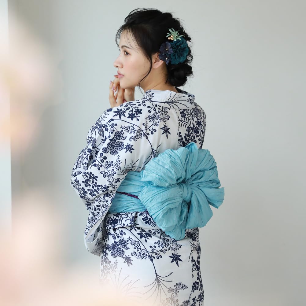 16 узоров на выбор Комплект юката хеко оби Tokimeki summer love Комплект из 2 предметов юката хеко оби Маленькие цветы темно-синего цвета на белом (16. задний план)