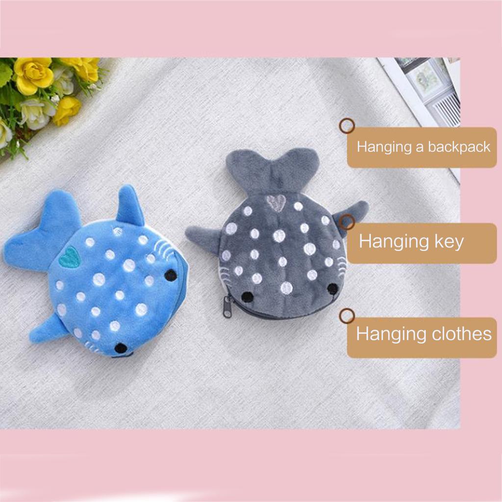 Милый плюшевый кошелек для монет в форме акулы для женщин, кошелек на молнии в форме кита, идеально подходит для ключей и наушников