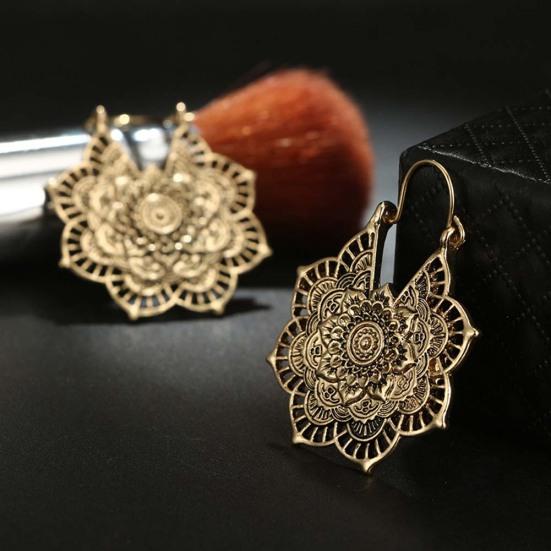Bohemian Women Hollow Flower Honeycomb Filigree Hoop Earrings Retro Jewelry Gift
