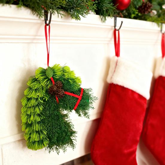 Horse Head Wreath Rustic Farmhouse Equestrian Door Decor Artificial Horse-Shaped Wreath with Red Ribbon for Front Door Wall Window Holiday Decor