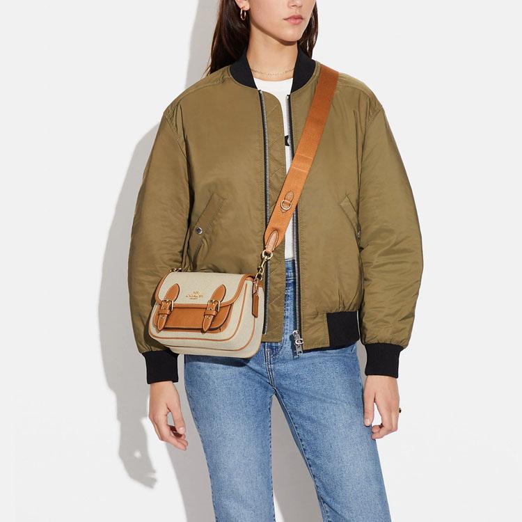 Новая тканевая сумка через плечо COACH Lucy из коровьей кожи, сумка-кроссбоди, маленький размер, женская, бежевая и коричневая CA622-IMNAM