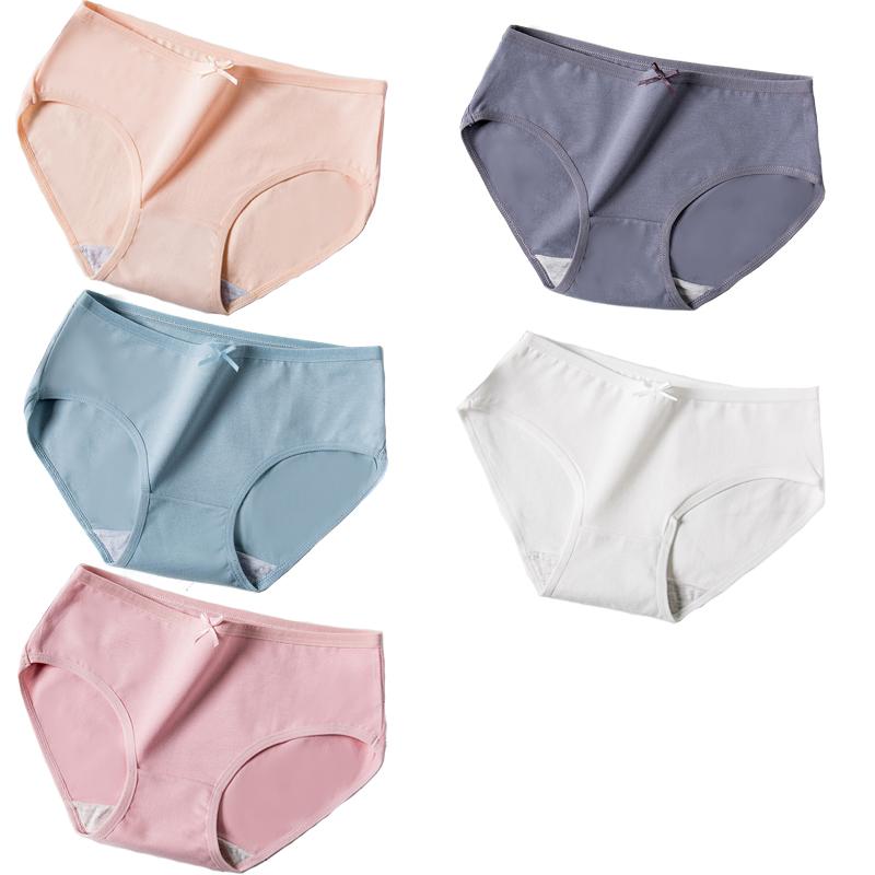 5Pcs/Set Cotton Women Panties Breathable Underwear Cute Bow Girls Briefs Low Waist Underpants