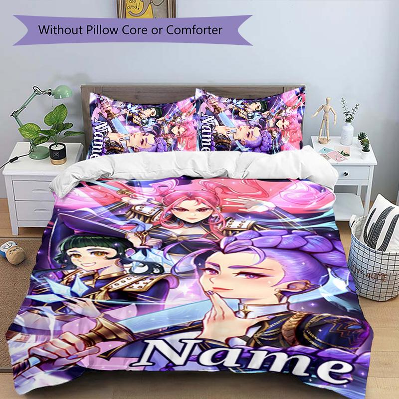 3pcs KPop Demon Hunters25 Cover Set - Personalized Name, HD Printed Bedding with 1 Cover and 2 Pillowcases - Perfect for Home Decor, Easy Care