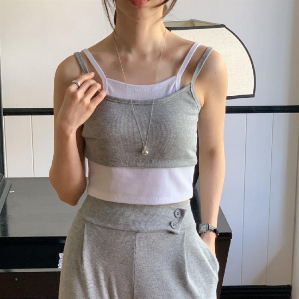 New Arrivals Open Run Women Layered Crop Double Tank And Wide Pants Set