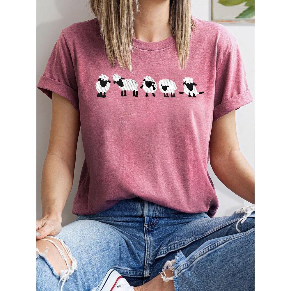Cute Striped Sheep Women's Tee - Farm Animal Graphic, Casual Green Top