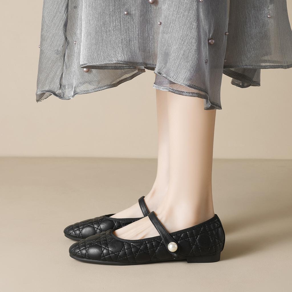 Weiwei Girl 2025-B1 Xiaoxiangfeng Single Shoes женские туфли на плоской подошве с одним словом Mary Jane Shoes Pearl Shallow Moutha туфли для бабушки