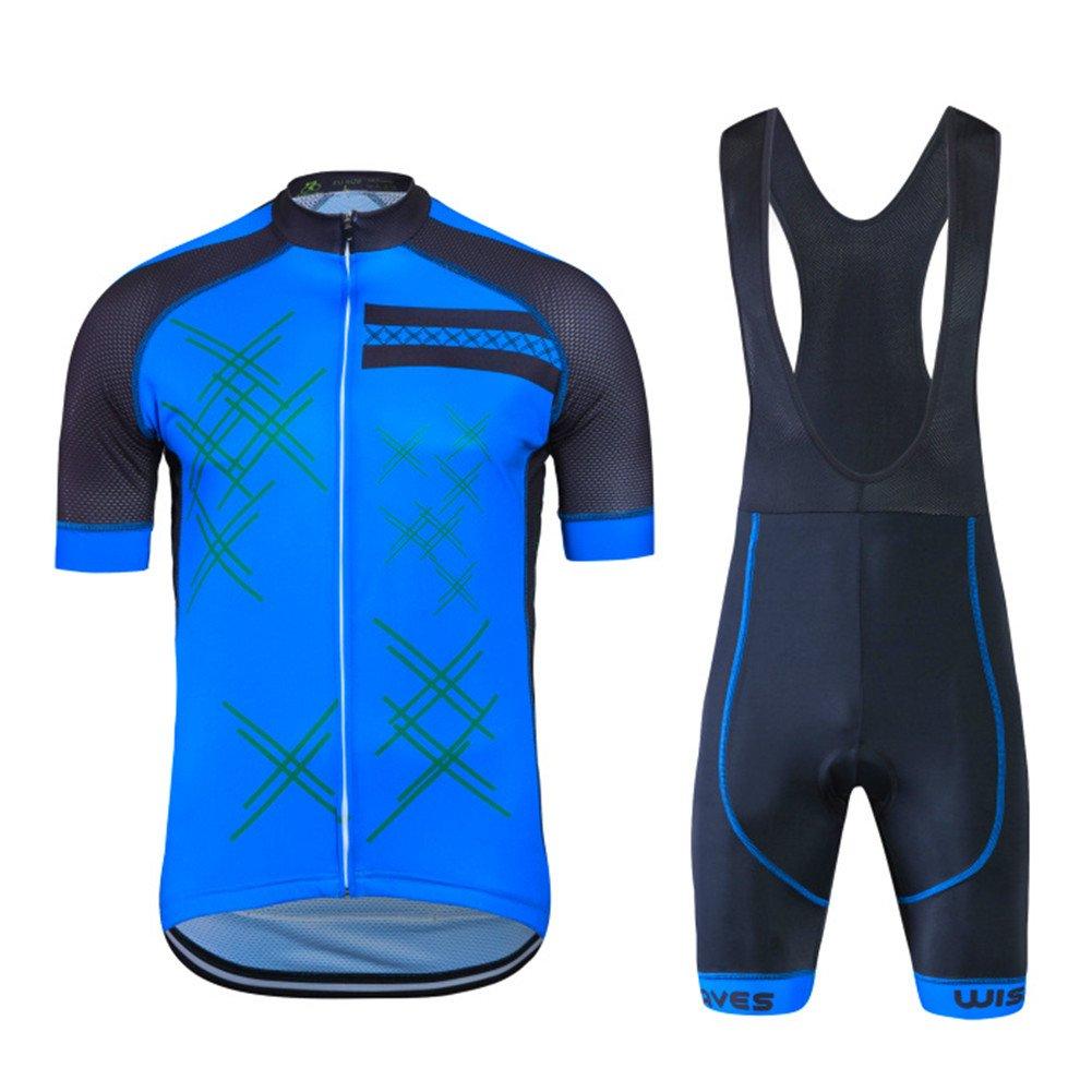 Wisdom Leaves Short Sleeve Cycling Jersey Bib Pants Breathable and for Summer Men's Set, Moisture-Wicking (XXXXXL, Blue)