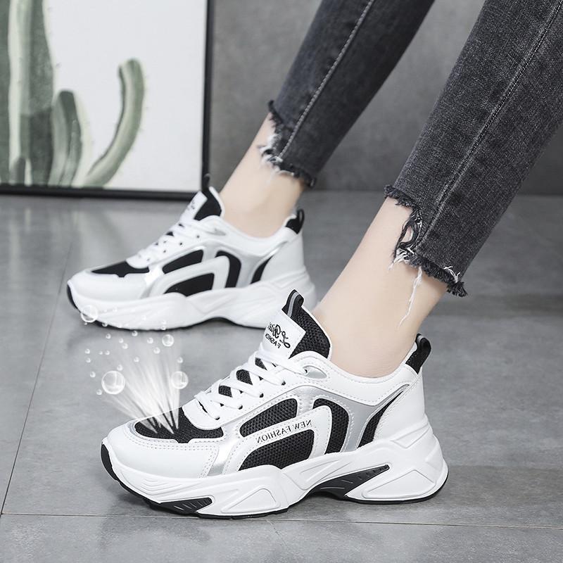 2024 New Brand Wedge Shoes Fashion Designers White Sneakers Women Leather Thick-soled Tennis Sports Shoes Woman Zapatillas Mujer