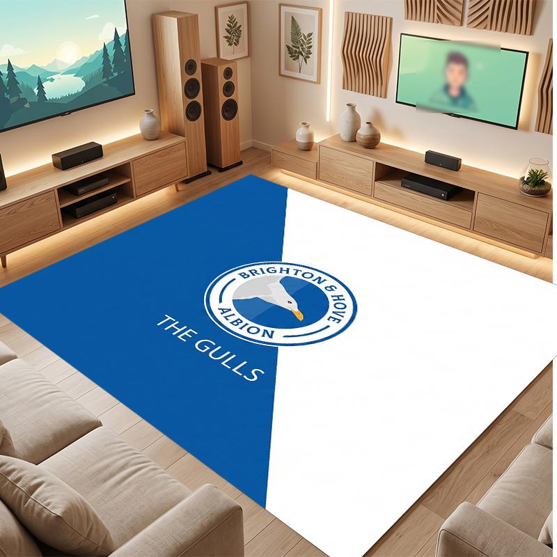Ковер из хрустального велюра с футбольным принтом Brighton & Hove Albion, Удобный, Впитывающий влагу, Нескользящий, Для помещений