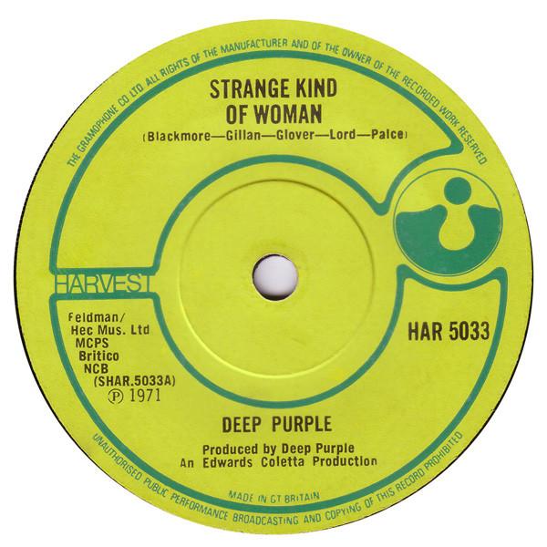 7-дюймовая пластинка DEEP PURPLE - Strange Kind Of Woman HAR5033 Harvest 1971 UK Рок Б/У