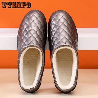 Искусственная кожа большого размера, однотонные туфли, женские, осень-зима, теплые, повседневные, плюшевые, ПУ, тапочки