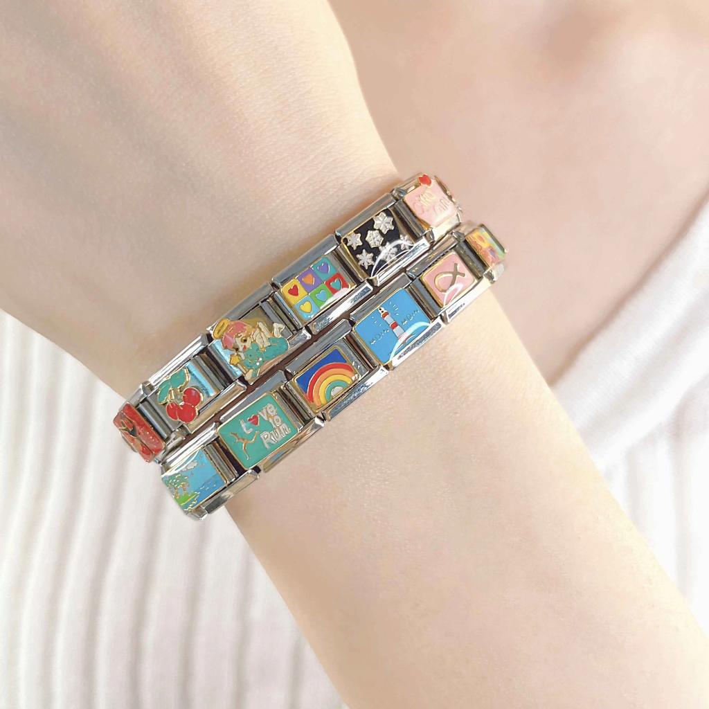 New 9mm Width Daisy Flower Star Snowflake Cherry DIY Italian Charm Bracelet Stainless Steel Jewelry Making DJ097