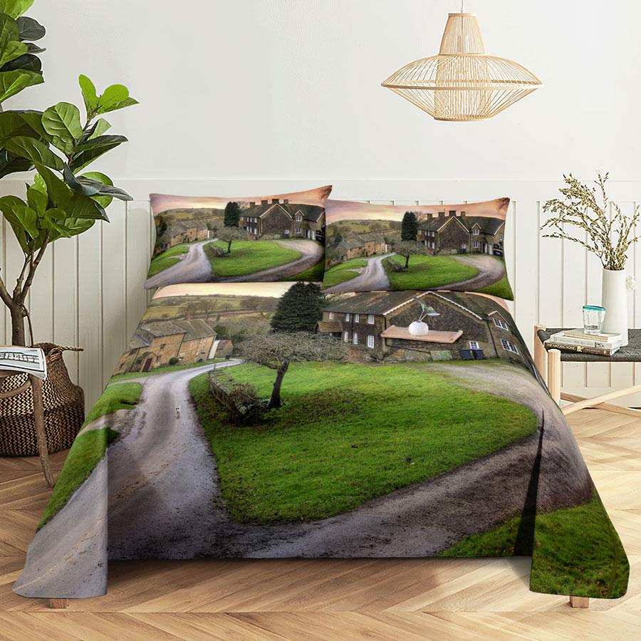 Bed Sheet Pillowcase Bedding Set Linens Cover Senic Queen King Double Size 220x240 Trees for Bedroom Soft Twin Full Single New