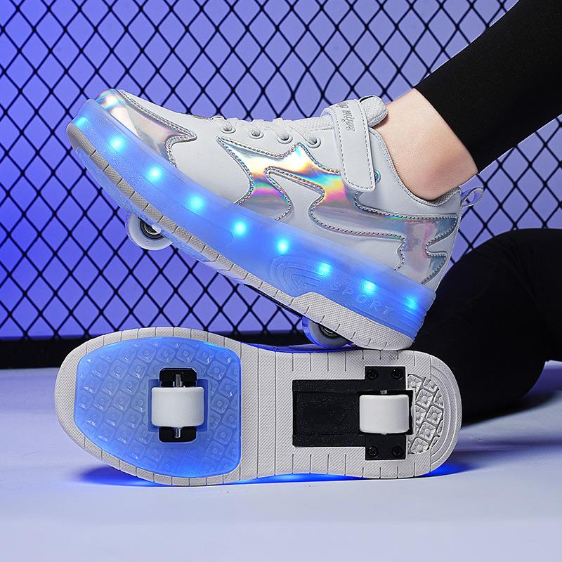 Children's 2-wheel Roller Skate Shoes Fashion Girls' Shoes With LED Retractable Child Dual-Purpose Casual Sneakers With Wheels