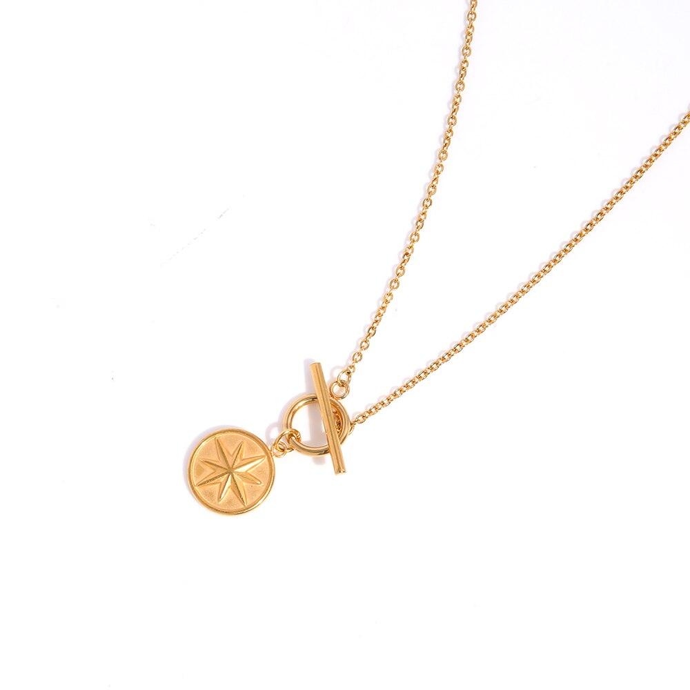 Six -Pointed Star Necklace For Women Stainless Steel Coin Toggle Necklace Medallion Choker Collier Joyas De Muje