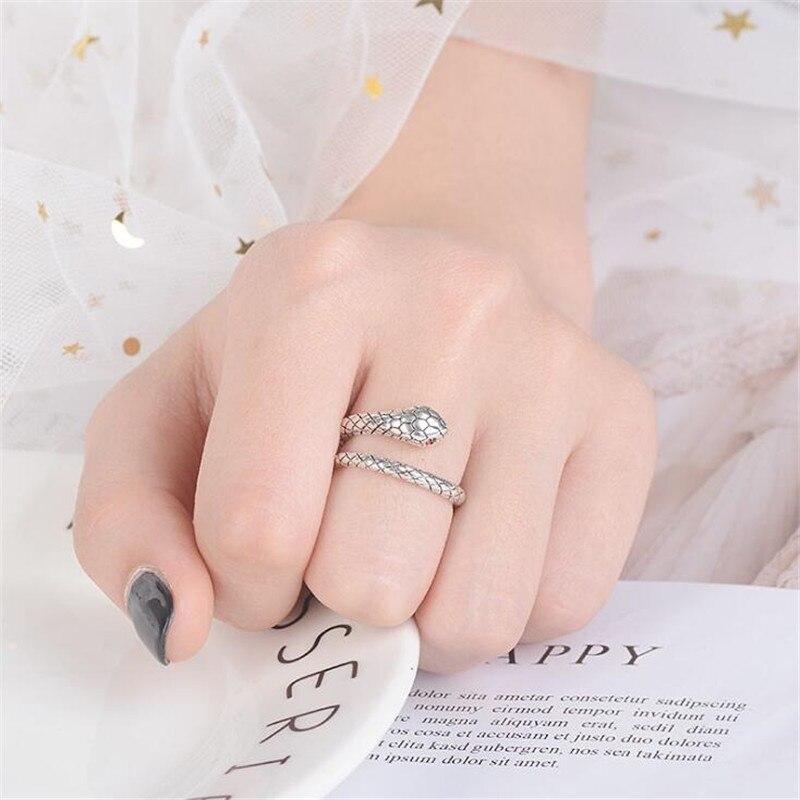 Beautiful Personality Temperament Animal 925 Sterling Silver Jewelry Not Allergic Red Crystal Snake Opening Rings R156