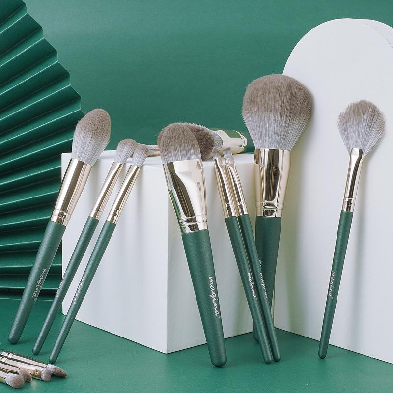 Набор кистей для макияжа Green Cloud из 14 предметов: Инструменты для теней, пудры, тональной основы, румян и теней для носа