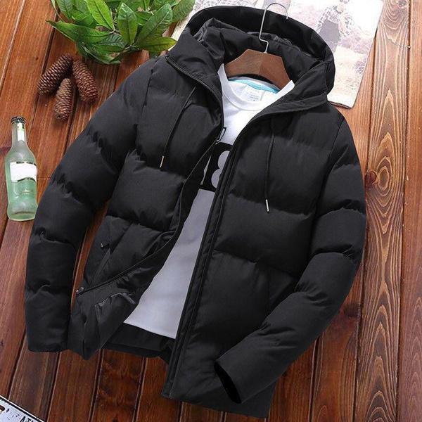Новое мужское утолщенное теплое хлопковое пальто Зимняя мода с капюшоном на молнии Slim Fit сплошной цвет куртка пальто повседневная мода мужское пальто плюс размер S-5XL