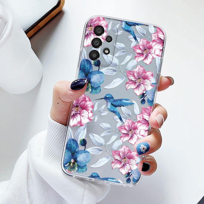 Чехол для телефона Samsung A53 5G A33 Цветочный силиконовый чехол для Samsung Galaxy A73 Fundas Coque Прозрачный мягкий Capas Цветочный ТПУ
