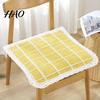 Pastoral Style Chair Mat Cotton Linen Pad, Striped Plaid Dining with Lace Trim, Seat Cover Breathable Thin Pad Ties for Office Barstool Comfortable