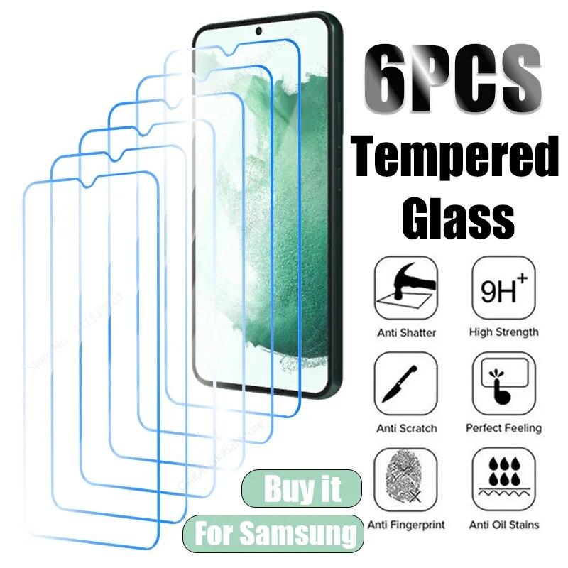 6 шт. закаленное стекло для Samsung Galaxy A54 A14 A53 A13 A34 A33 A32 A52S A22 S21 5G S22 Plus Защитная пленка для экрана для Samsung A52 A72