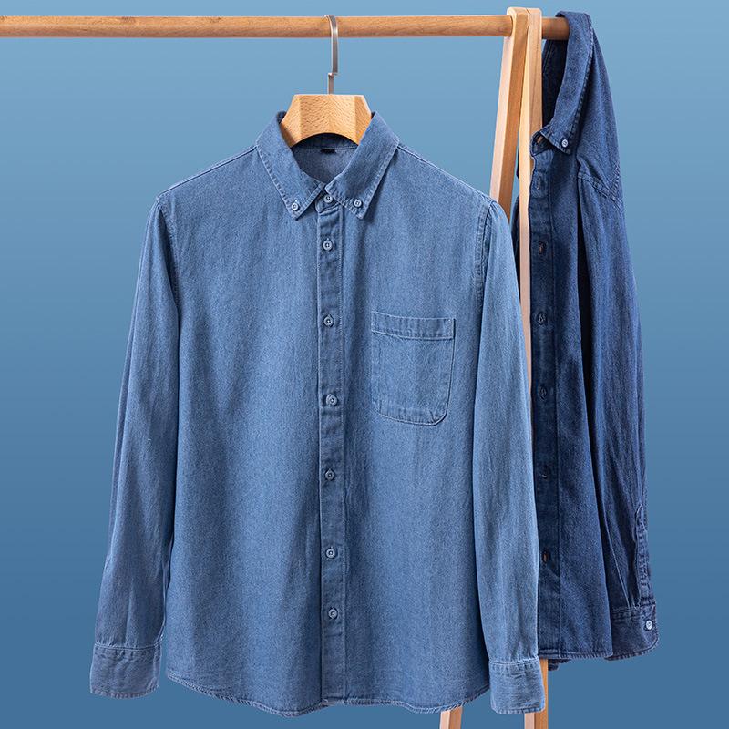 Mens Casual Long Sleeve Denim Shirt Work Shirts