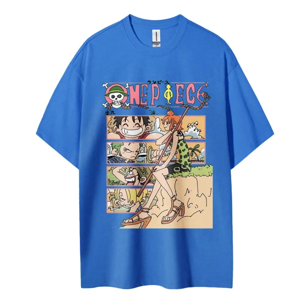 ONE PIECE Японское Горячее Аниме Классические Персонажи Спортивные Повседневные Короткий Рукав Удобные Половинный Рукав Популярный Топ для Пары