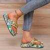 Women's Platform Flip-flops Slippers Summer New Graffiti Metal Chain Decoration Wedge Slippers for Women Beach Shoes Plus Size
