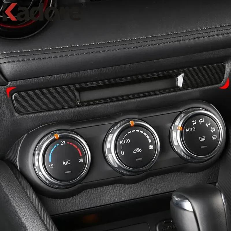 Car Center CD Switch Button Panel Cover Trim For Mazda CX-3 CX3 2017- 2024 Carbon Fiber Interior Accessories