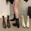 Fashion Pointed Toe Women Short Boots Fashion Belt Buckle Slim Ankle Booties Square Heels Shoes New 2025 Autumn Winter Ladies Shoes