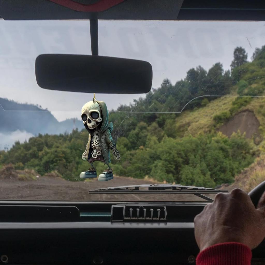 Skeleton Swing Car Dangle Ornament - 2D Car Pendant Acrylic Skull Skeleton Figurine |