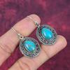 Blue Copper Turquoise Handmade Gemstone Earrings, 925 Solid Sterling Silver Earrings Antique Jewelry, For Engagement Gift