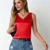 Summer Vest Women's Sleeveless Satin Blouse Ladies V-Neck Solid Tank Top