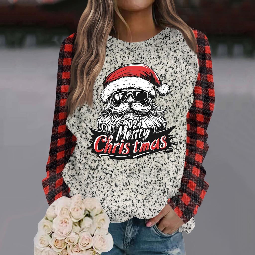 Женская модная толстовка с круглым вырезом и глубокими рукавами с рождественским принтом