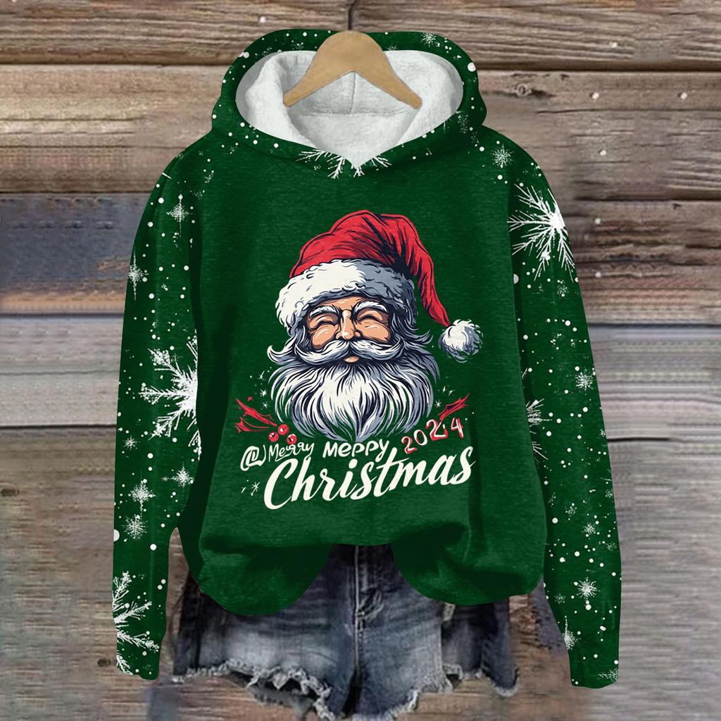 Женская модная толстовка с капюшоном и глубокими рукавами с рождественским принтом