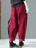 Женские вельветовые брюки с эластичной талией, однотонные длинные брюки, винтажные вельветовые шаровары, свободные брюки-репа, повседневные