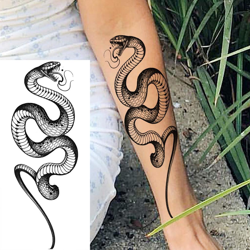 1 Sheet Snake Temporary Tattoos For Women Men Arm Leg Forearm Body Adults Rose Fake Flower Tattoo Sticker Waterproof Covers Up