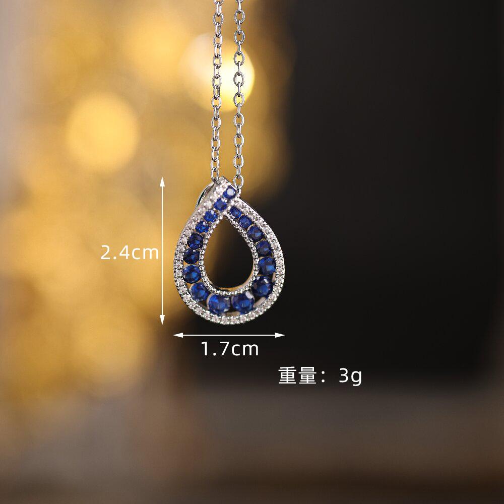 Luxury Blue Sapphire Choker Necklace with Rhinestones Vintage Court Style Pendant Elegant Jewelry for Women