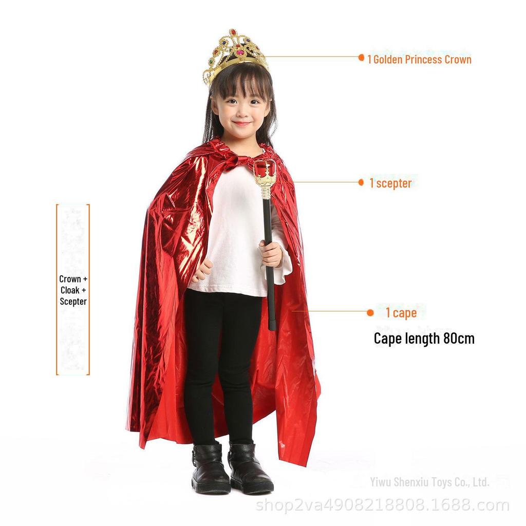 Детский плащ принцессы и короля на Хэллоуин - 80 см, ярко-золотой и серебряный