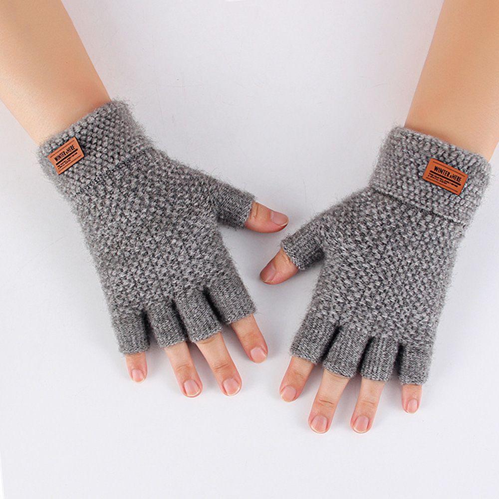 Label Winter Warm Elastic Driving Gloves Fingerless Gloves Knitted Alpaca Wool Half Finger Mittens