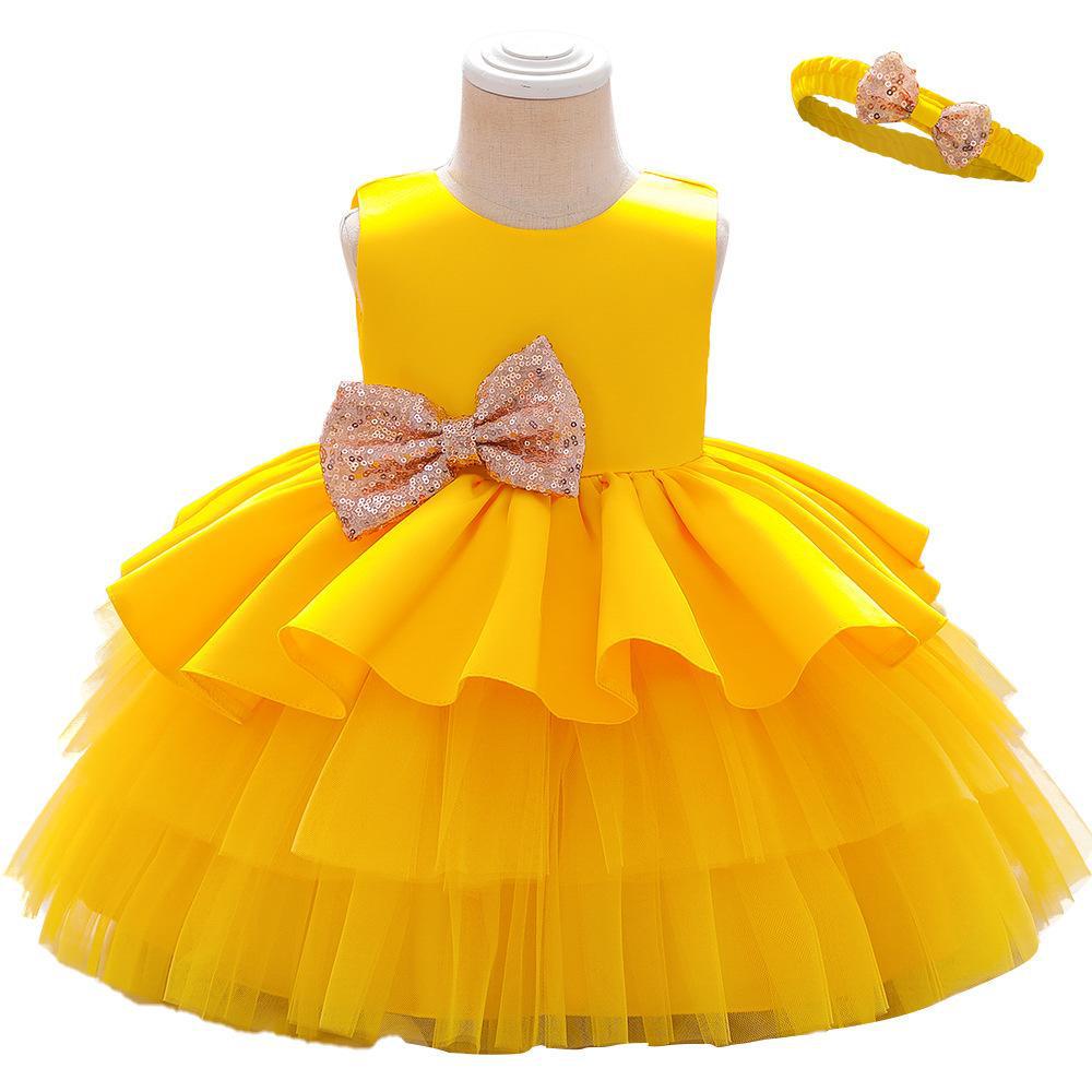 Girls' V-Neck Princess Mesh Dress – European & American Style
