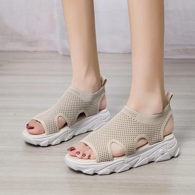 Модная женская обувь, горячая распродажа, женские сандалии с открытым носком, летние, дышащие, сетчатые, однотонные, для отдыха на открытом воздухе, сандалии на платформе, большого размера
