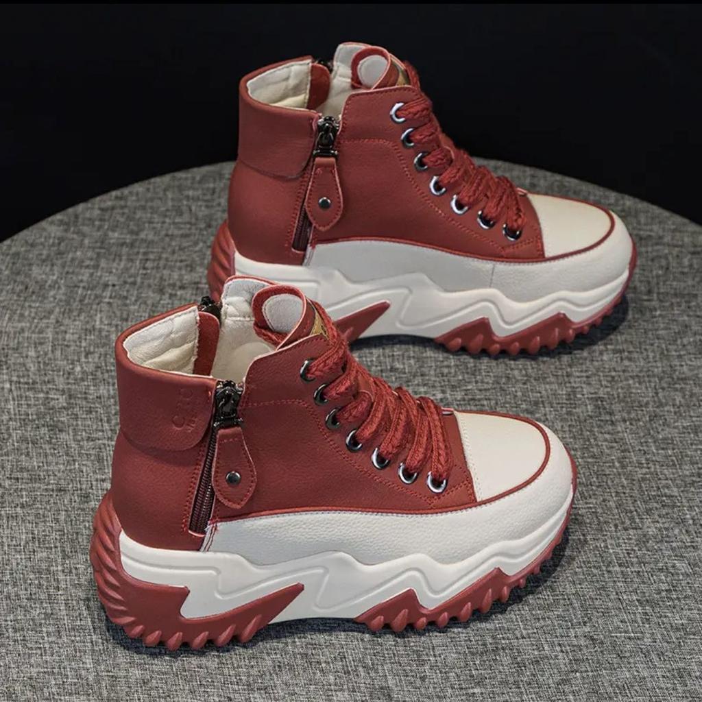 Женские новые кроссовки на платформе Женские туфли с высоким верхом Осенне-зимняя модная обувь для тренировок Сохраняющие тепло ботильоны