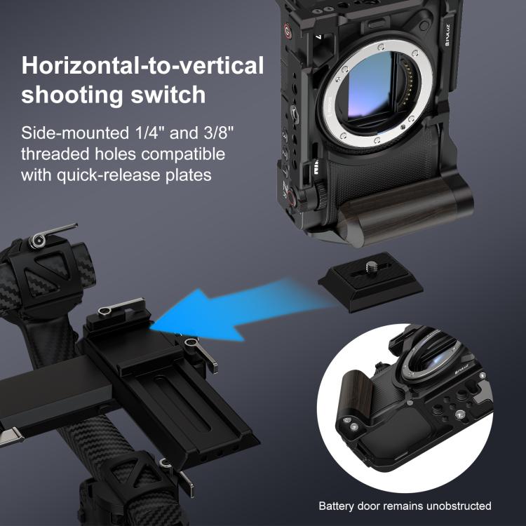 For Nikon ZR PULUZ Wood Handle Metal Camera Cage Expansion Frame (Black)